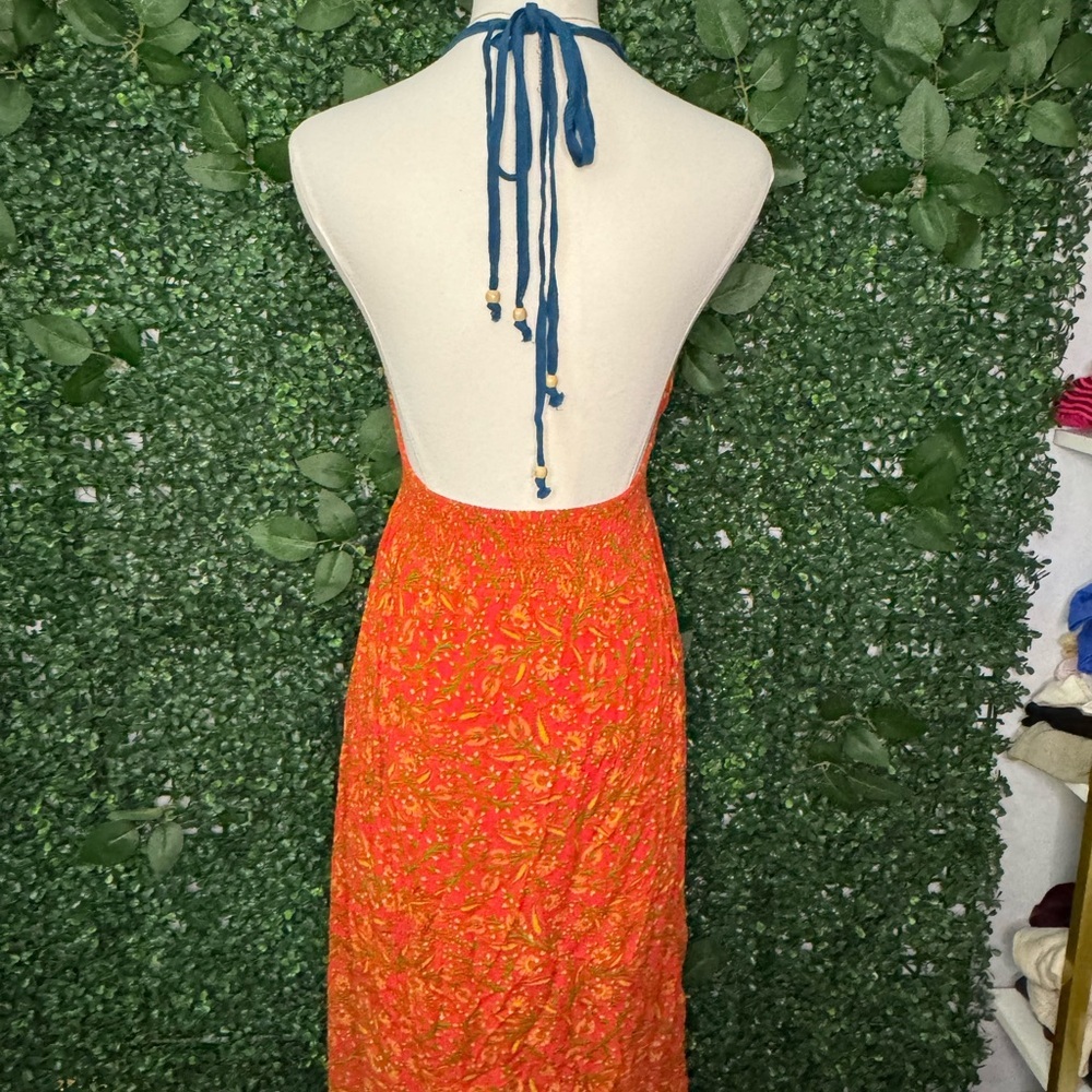 Orange and Blue Patterned Bohemian Maxi Dress - Picture 7 of 9